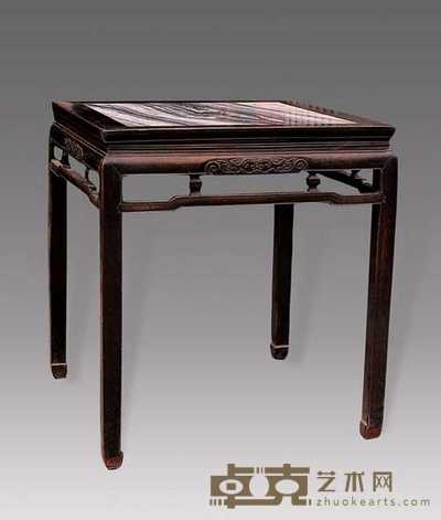 清 榉木雕古玉纹大理石面小方桌 73×73×81cm